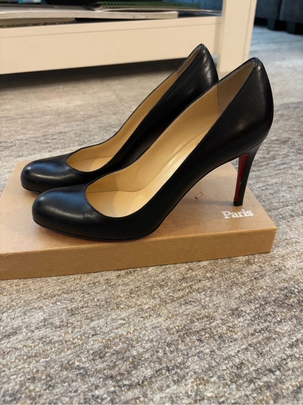 Christian Louboutin Black Leather Round-Toe Pumps with Red Soles